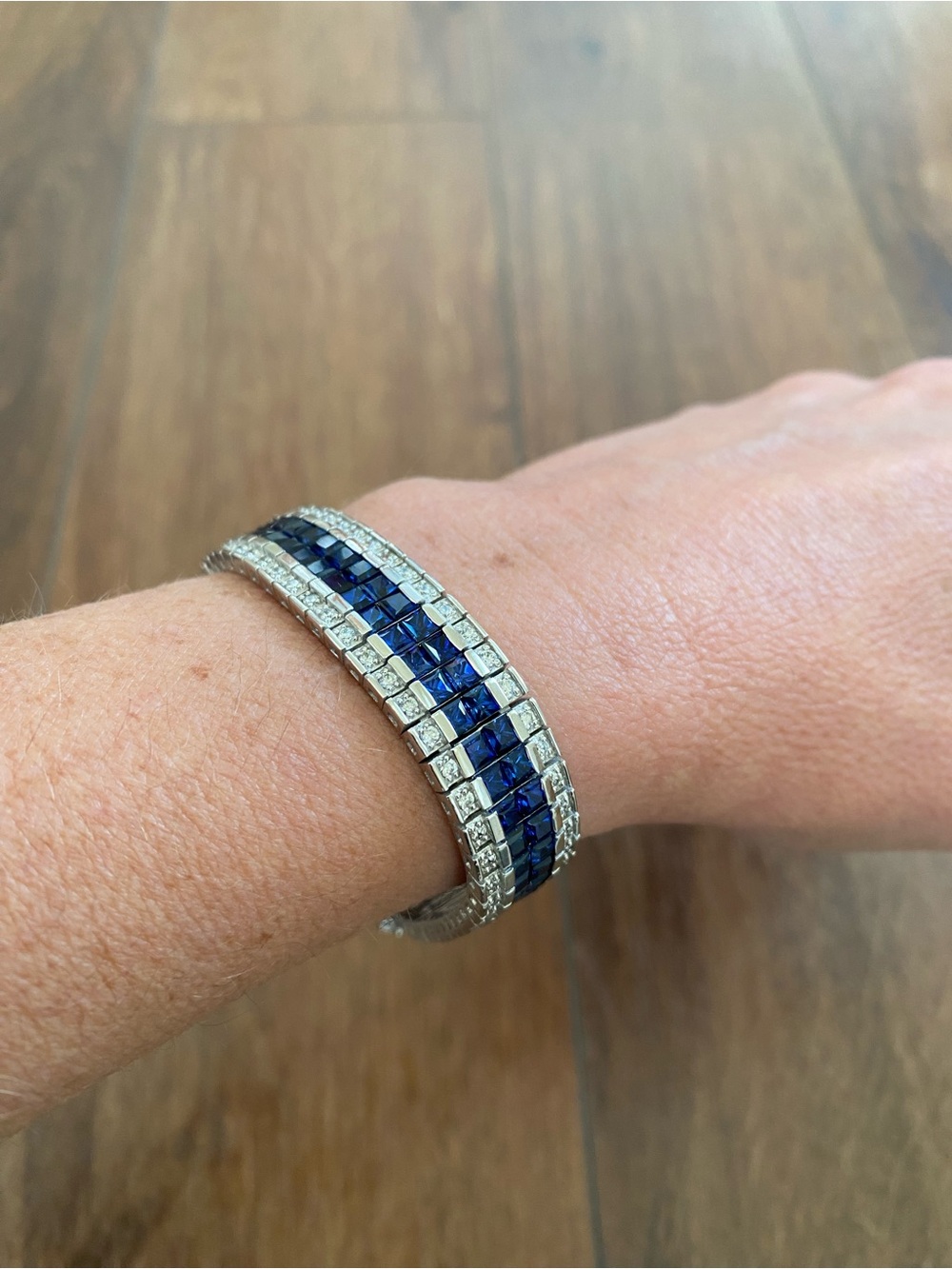 Blue and Silver Multi-Row Bracelet by Erwin Pearl
